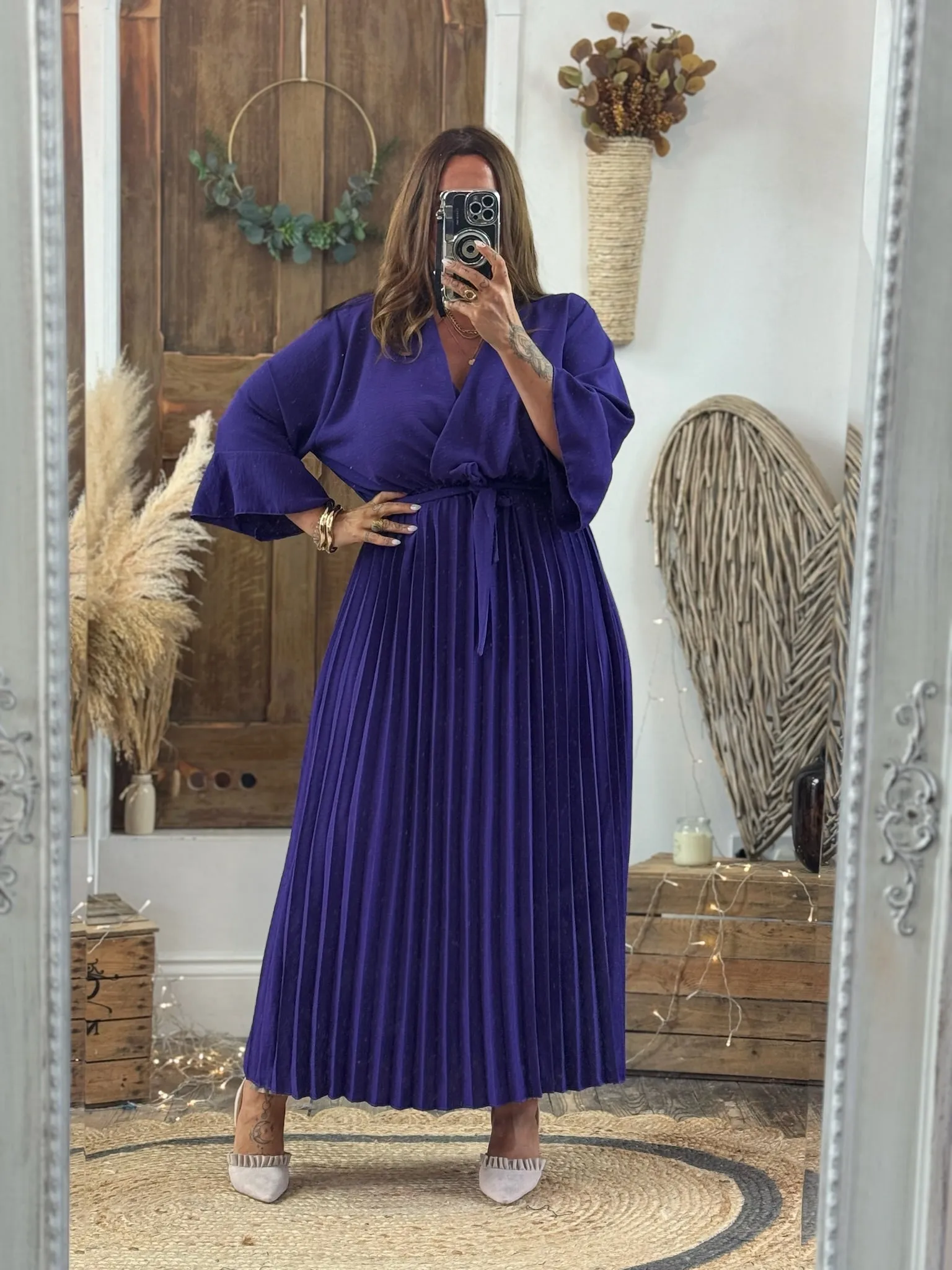 Rich Purple Rowan Pleated Midaxi Dress