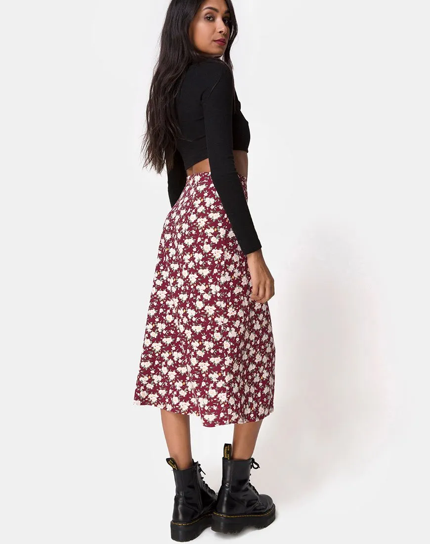 Saika Midi Skirt in Wild Fleur Maroon