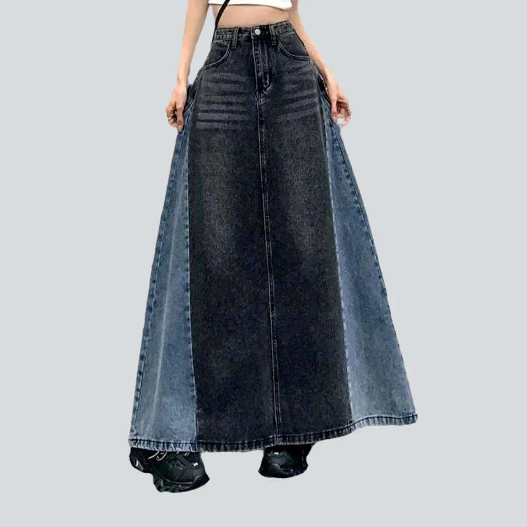 Sanded long denim skirt
 for ladies