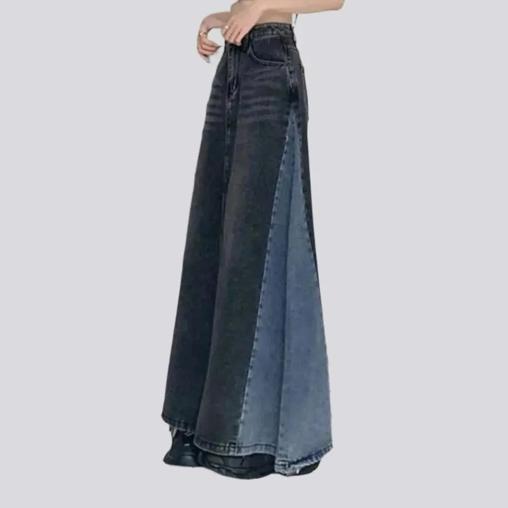 Sanded long denim skirt
 for ladies