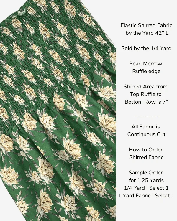 Shirred Fabric by the Yard  | Green Water Lily Floral Fabric | 20"L