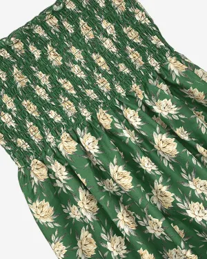 Shirred Fabric by the Yard  | Green Water Lily Floral Fabric | 20"L