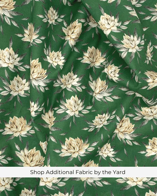 Shirred Fabric by the Yard  | Green Water Lily Floral Fabric | 20"L