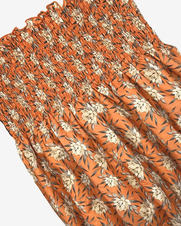 Shirred Fabric by the Yard  | Orange Water Lily Floral Fabric | 42"L