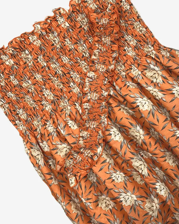 Shirred Fabric by the Yard  | Orange Water Lily Floral Fabric | 42"L