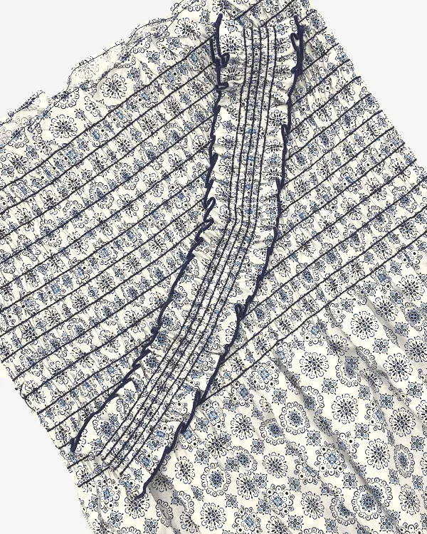 Smocked Shirred Fabric and Straps | White Blue Bandana Print