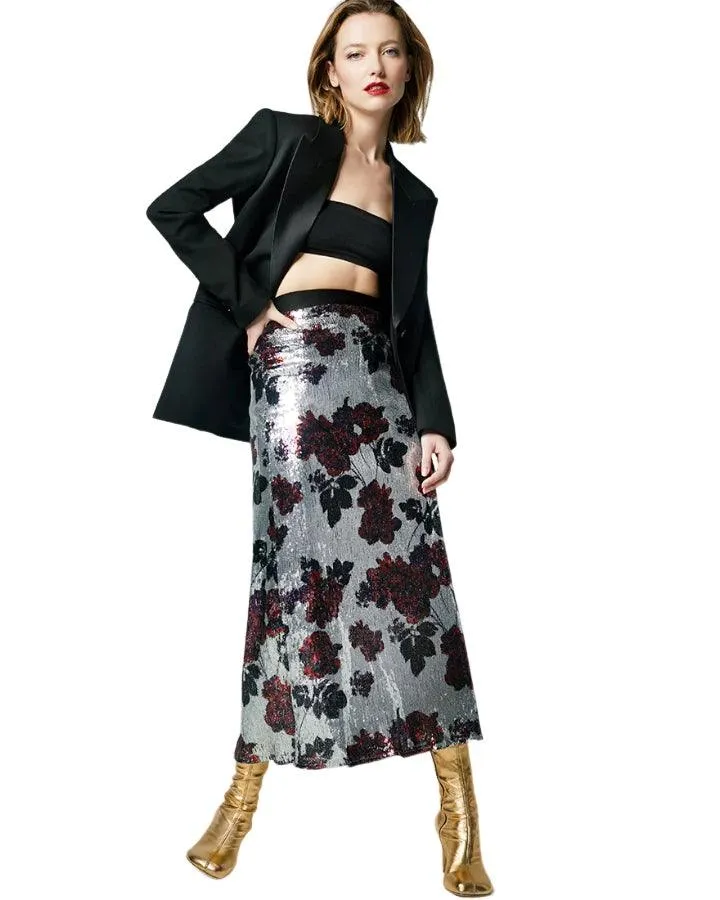 Smythe Floral Sequin Midi Skirt