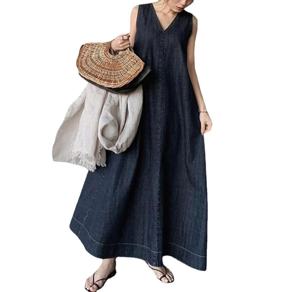 Summer Cozy DenimLace Up Back Long Dresses