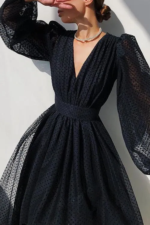 V Neck Puff Sleeve Maxi Dress