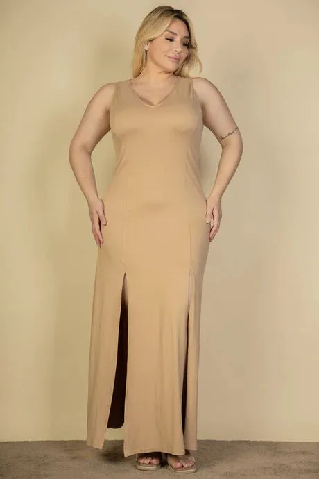 Voluptuous ( ) Plus Size Plunge Neck Thigh Split Maxi Dress - 4 colors