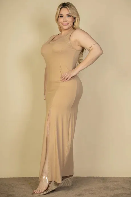 Voluptuous ( ) Plus Size Plunge Neck Thigh Split Maxi Dress - 4 colors