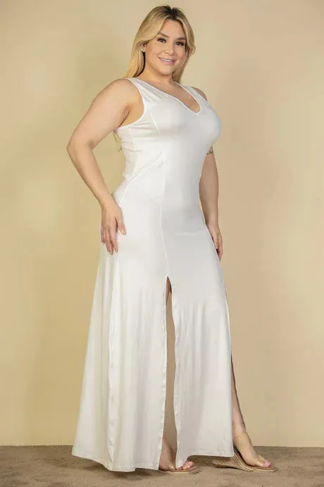 Voluptuous ( ) Plus Size Plunge Neck Thigh Split Maxi Dress - 4 colors