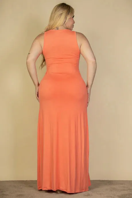 Voluptuous ( ) Plus Size Plunge Neck Thigh Split Maxi Dress - 4 colors