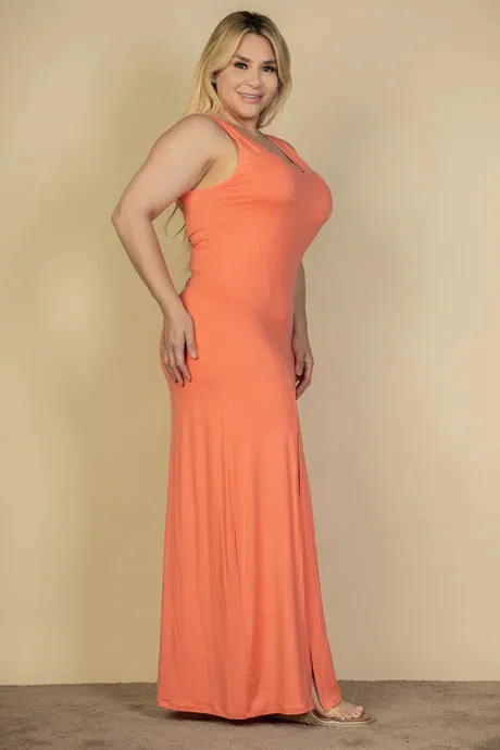 Voluptuous ( ) Plus Size Plunge Neck Thigh Split Maxi Dress - 4 colors