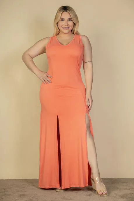 Voluptuous ( ) Plus Size Plunge Neck Thigh Split Maxi Dress - 4 colors