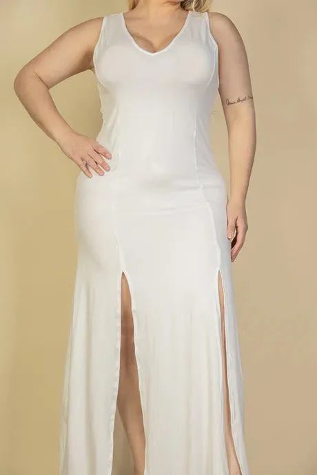 Voluptuous ( ) Plus Size Plunge Neck Thigh Split Maxi Dress - 4 colors