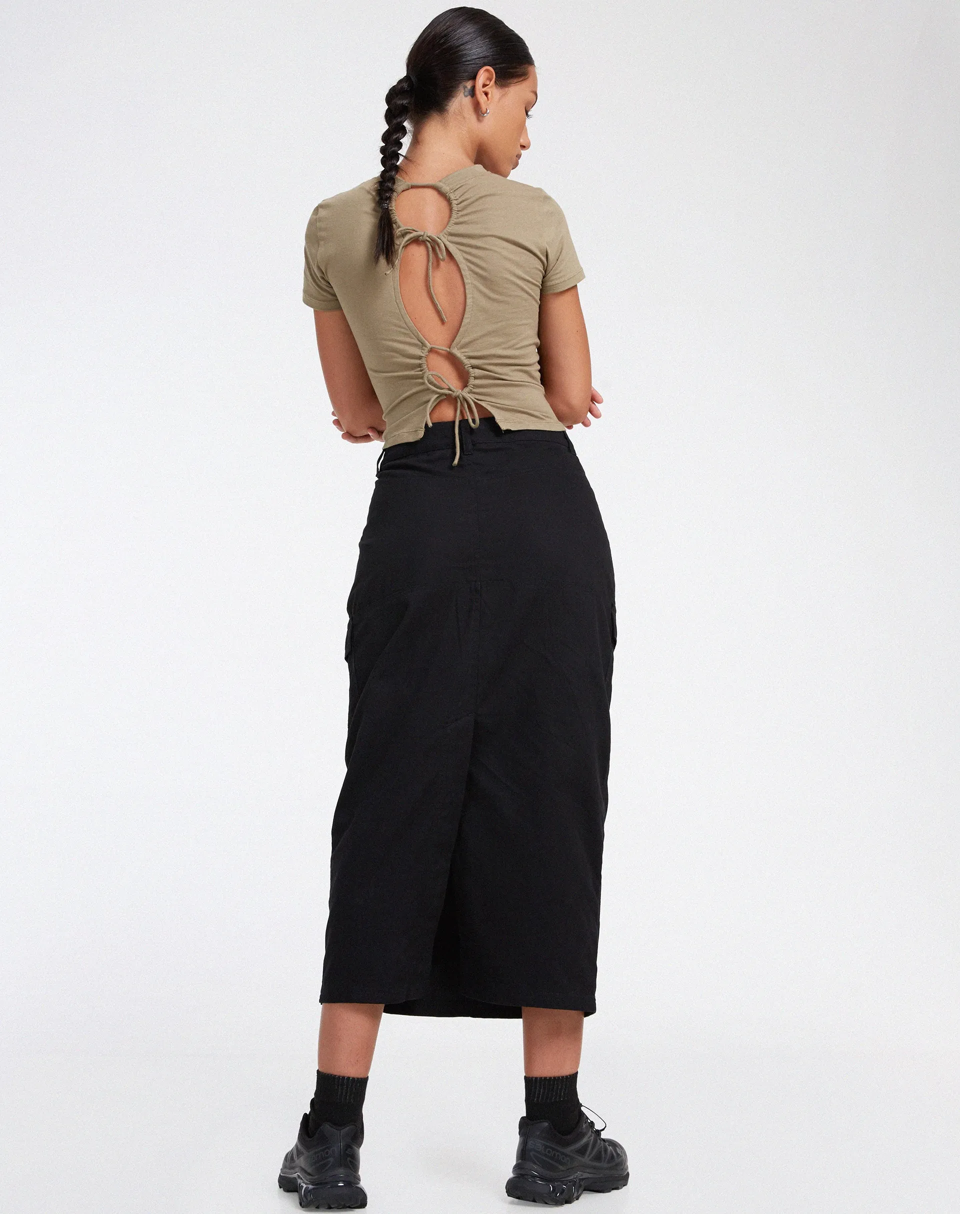 Widya Cargo Midi Skirt in Panama Black