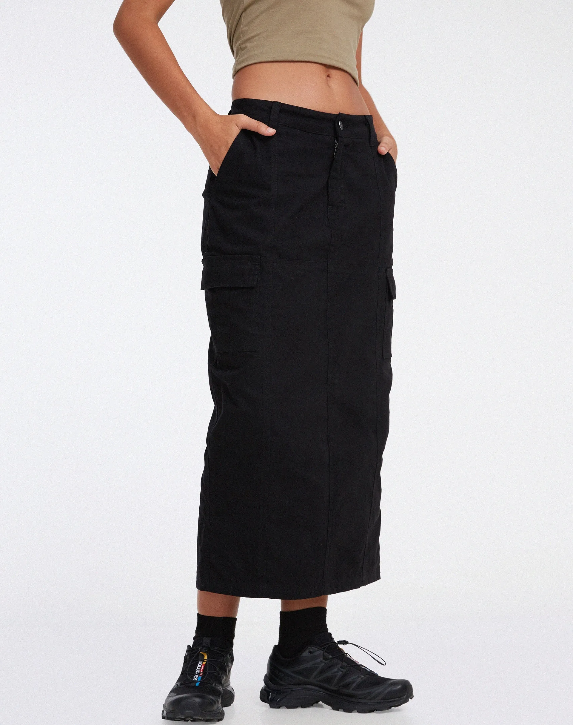 Widya Cargo Midi Skirt in Panama Black