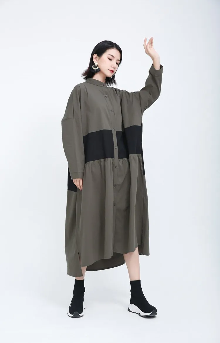 Women Causal Linen Contrast Long Cozy Fall Dresses