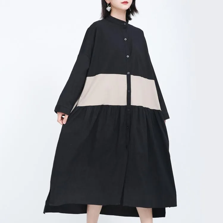 Women Causal Linen Contrast Long Cozy Fall Dresses