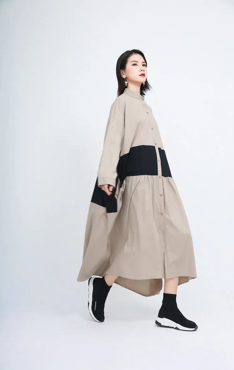 Women Causal Linen Contrast Long Cozy Fall Dresses