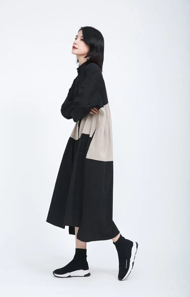 Women Causal Linen Contrast Long Cozy Fall Dresses