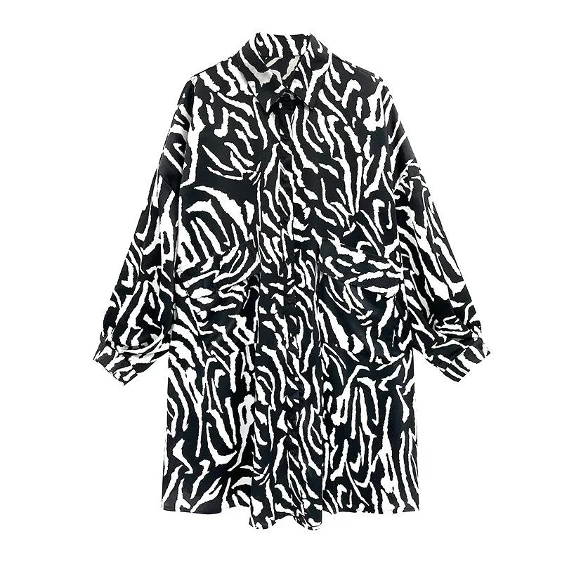 Women Long Sleeves Zebra Print Plus Sizes Shirts