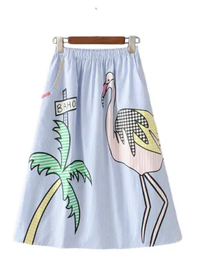 Women Sweet Coconut Tree Print Striped Skirts