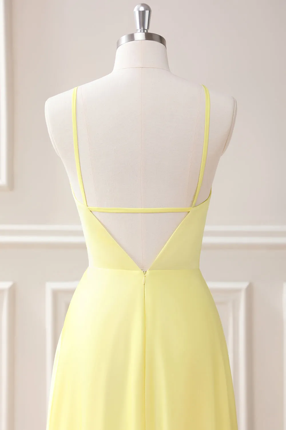 Yellow A Line Halter Cut Out Maxi Dress with Flower